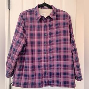 LL Bean Womens Purple Plaid Fleece Lined Shirt/Jacket, Size Medium